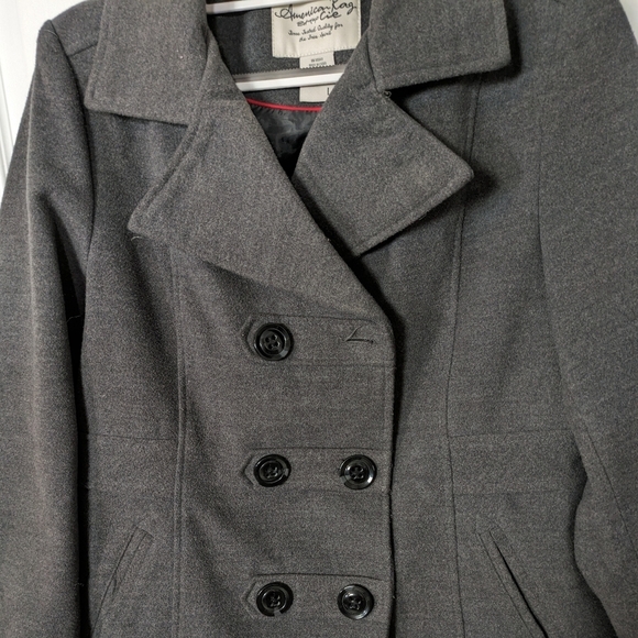 Preppy American Rag Double Breasted Grey Pea Coat Women's Size Large *FLAW* - Picture 6 of 10